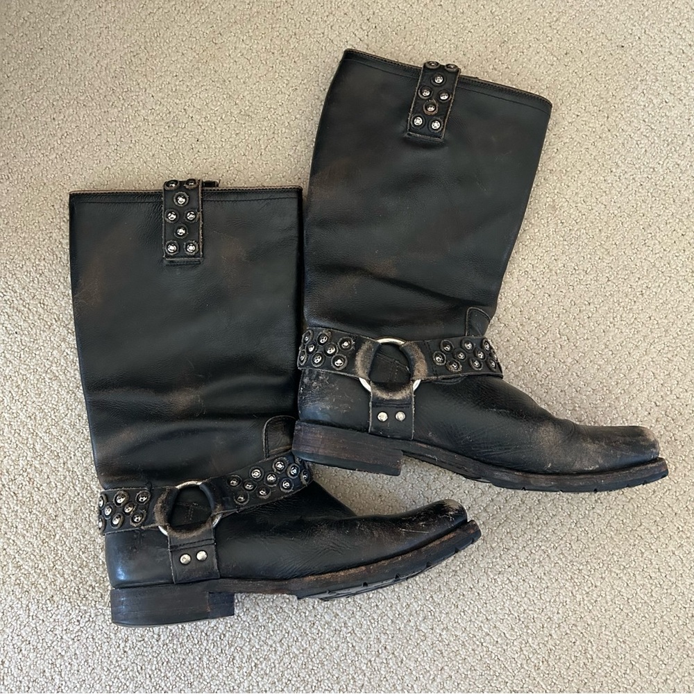 Frye Heath Black Leather Studded Boots